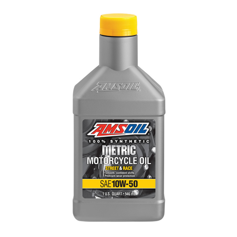 AMSOIL 10W-50 Metric Racing Motorcycle Oil 946ml synthetic motorcycle engine oil bottle