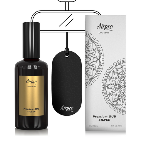 Airpro Premium OUD Silver product with packaging and tag on a white background