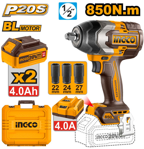 Ingco Cordless Impact Wrench 850N.m (CIWLI2085) with Battery & Charger