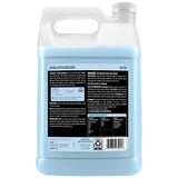 Large container of blue liquid with a label on a white background