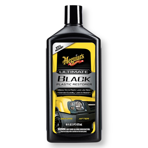 Meguiar's Ultimate Black Plastic Restorer bottle on a white background