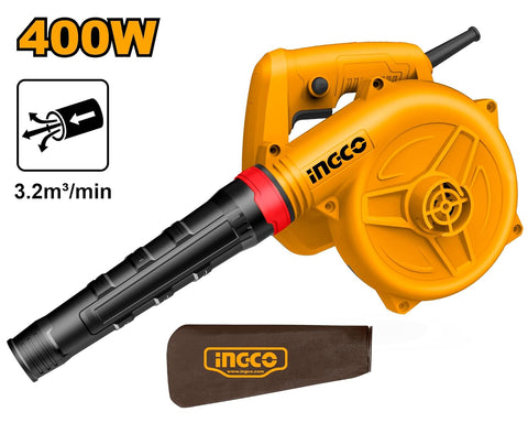 Ingco leaf blower with nozzle attachment and power rating displayed