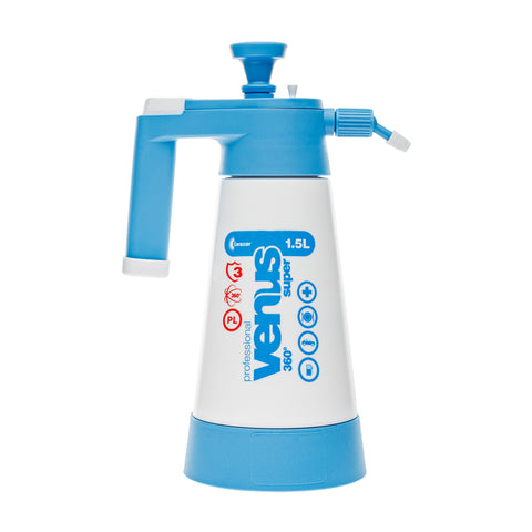 A blue and white Koch Chemie DPZ Venus Pro Super 1.5L alkaline pump sprayer.