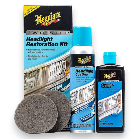 Meguiar’s Two Step Headlight Restoration Kit G2970 with Cleaning Solution, Protective Coating and Cleaning Pads