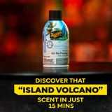 Meguiar's Island Volcano air freshener bottle with a blurred background