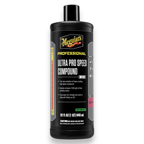 Meguiar's Professional Ultra Pro Speed Compound M10 in a 32 fl oz black bottle with a black cap, shown on a solid white background.