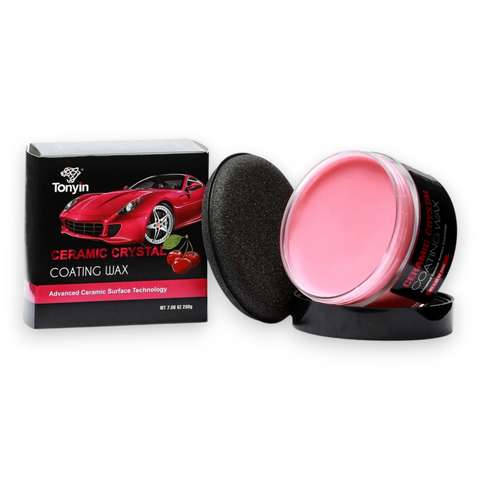 Tonyin Ceramic Crystal Coating Wax in a pink jar with its black lid and retail box, shown on a white background.