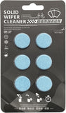 Solid wiper cleaner packaging with six blue circular pads on a black background